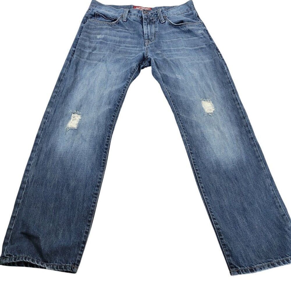 Arizona Jeans Mens 33x29 Tag 33x30 Slim Straight Dark Wash Denim Distressed
